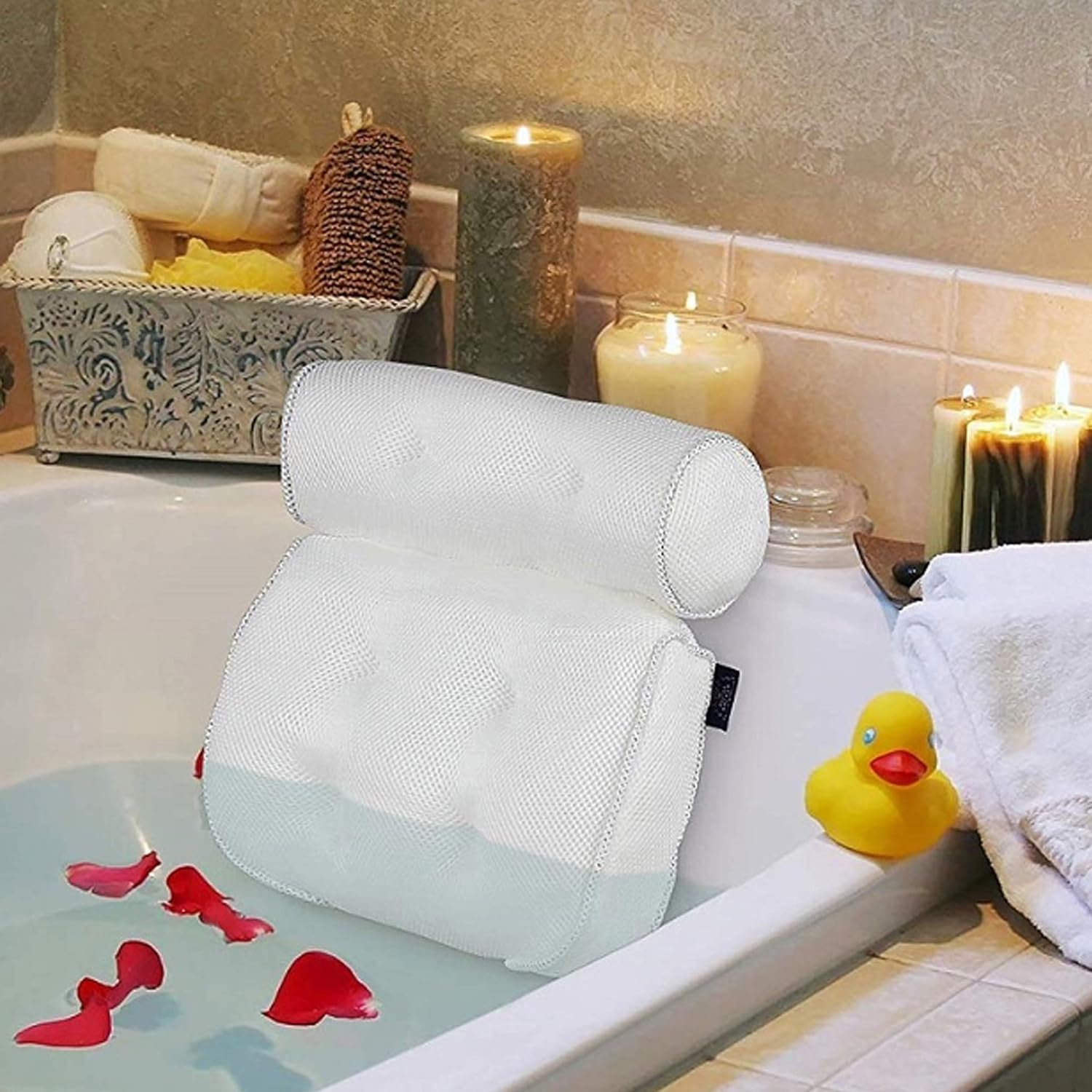 COMETX Cuscino per vasca da bagno morbido impermeabile, poggiatesta SPA, bianco