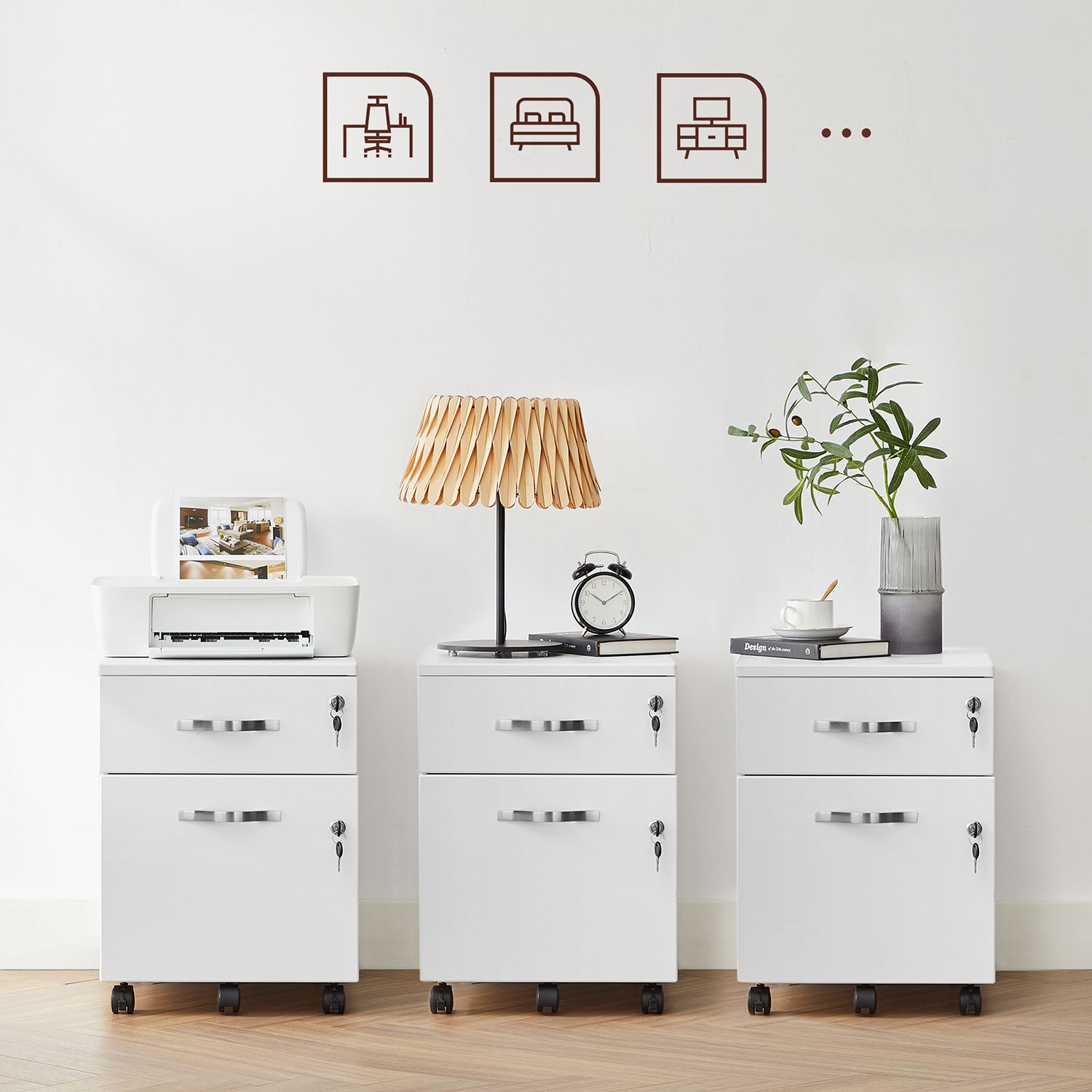 Caisson Bureau, Avec 2 Tiorirs, 5 Roulettes, Surface Texturée - 6