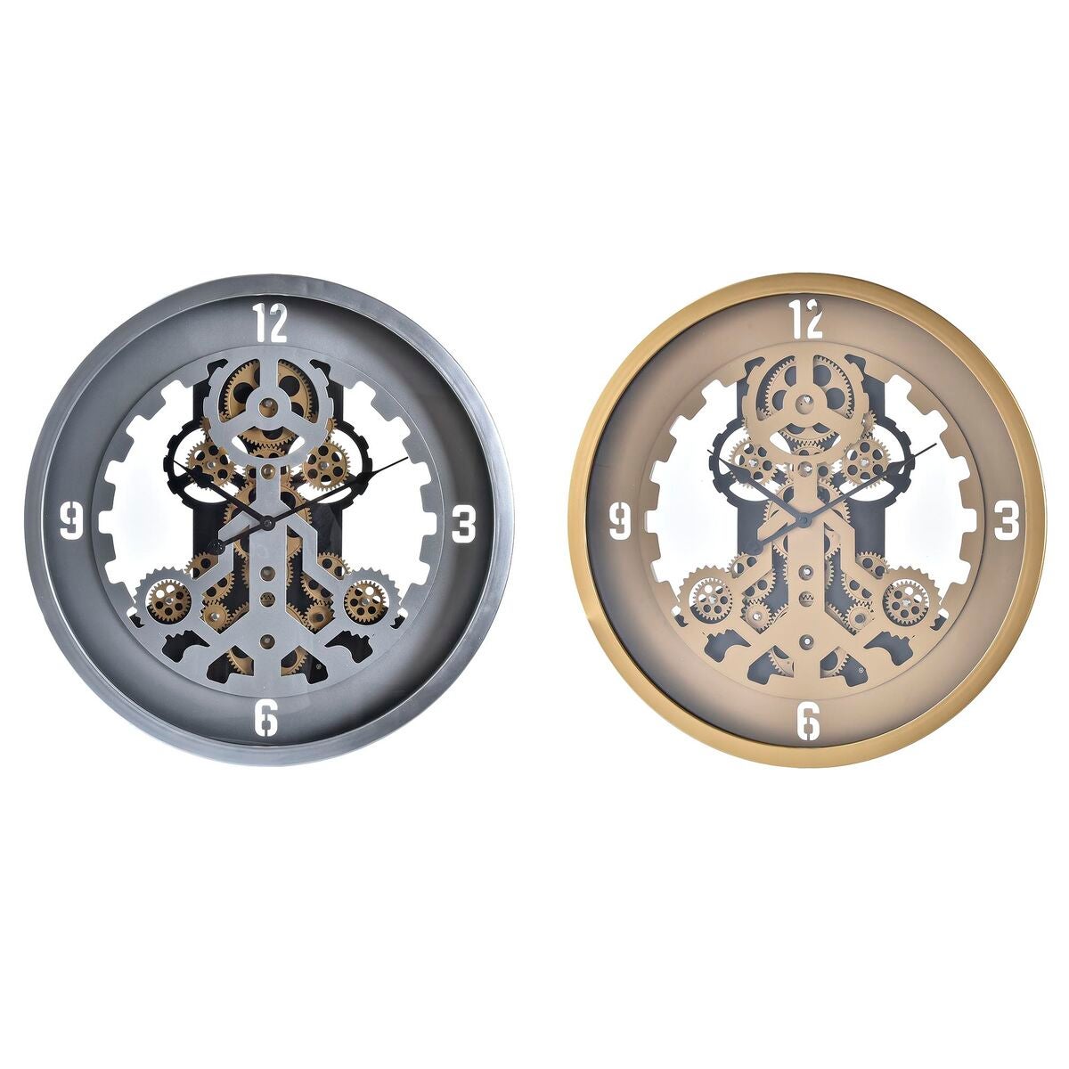 Reloj de pared dkd home decor cristal plateado dorado hierro 50 x 8 x 50 cm (2 unidades)