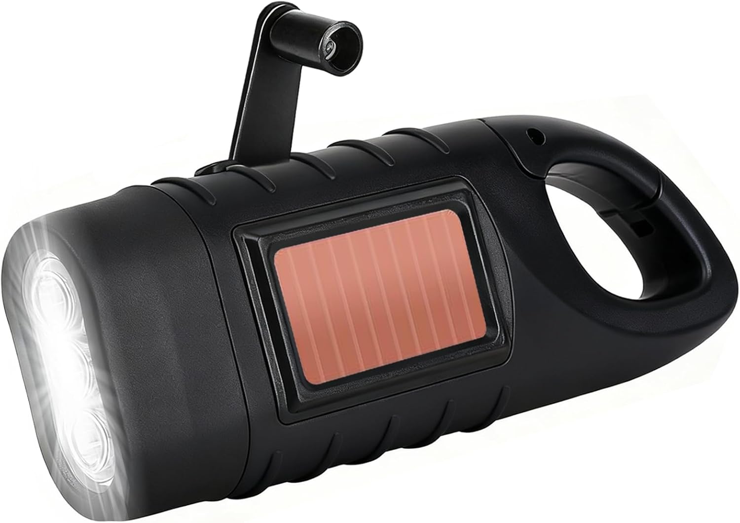 Latarka solarna, awaryjna latarka LED z karabińczykiem, przenośna latarka z korbką ręczną na dynamo do biwakowania na świeżym powietrzu i awarii (czar