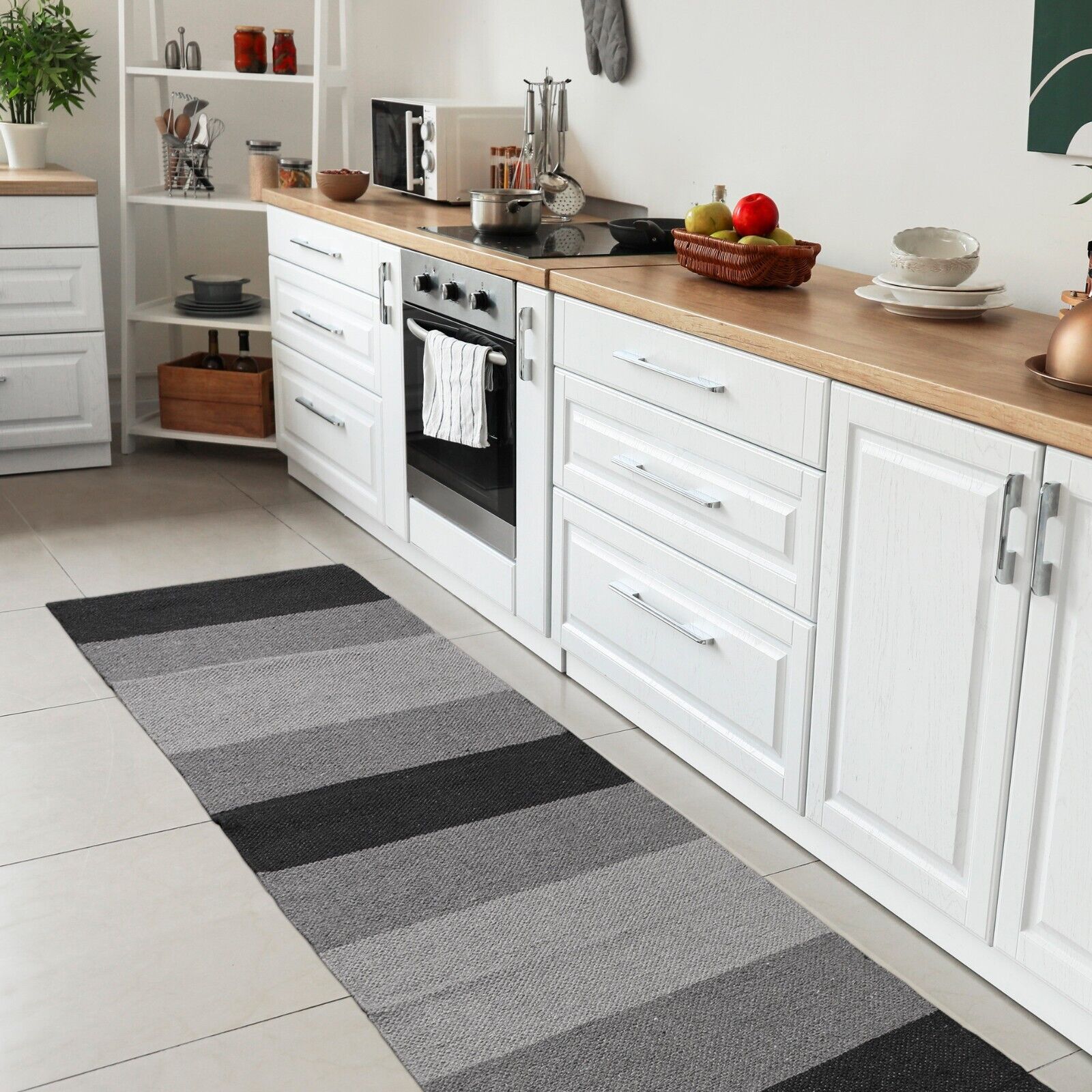 Tappeto Cucina Bagno Puro Cotone Morbido Assorbente Scendiletto Intrecciato a Mano Grigio 55x140 cm - 8