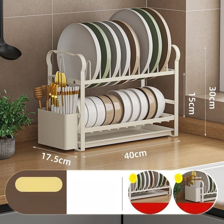 Égouttoir à Vaisselle Compact – Avec Planche à Égoutter – Gain De Place Pour Cuisine – Acier Carbone & ABS