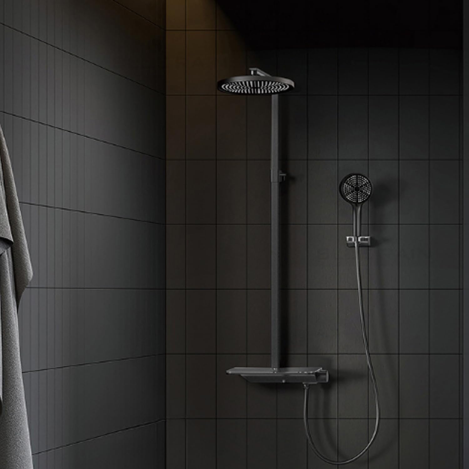 Pommeau de douche rond haute pression, pommeau de douche anticalcaire, pommeau de douche universel (noir) 25CM - 8
