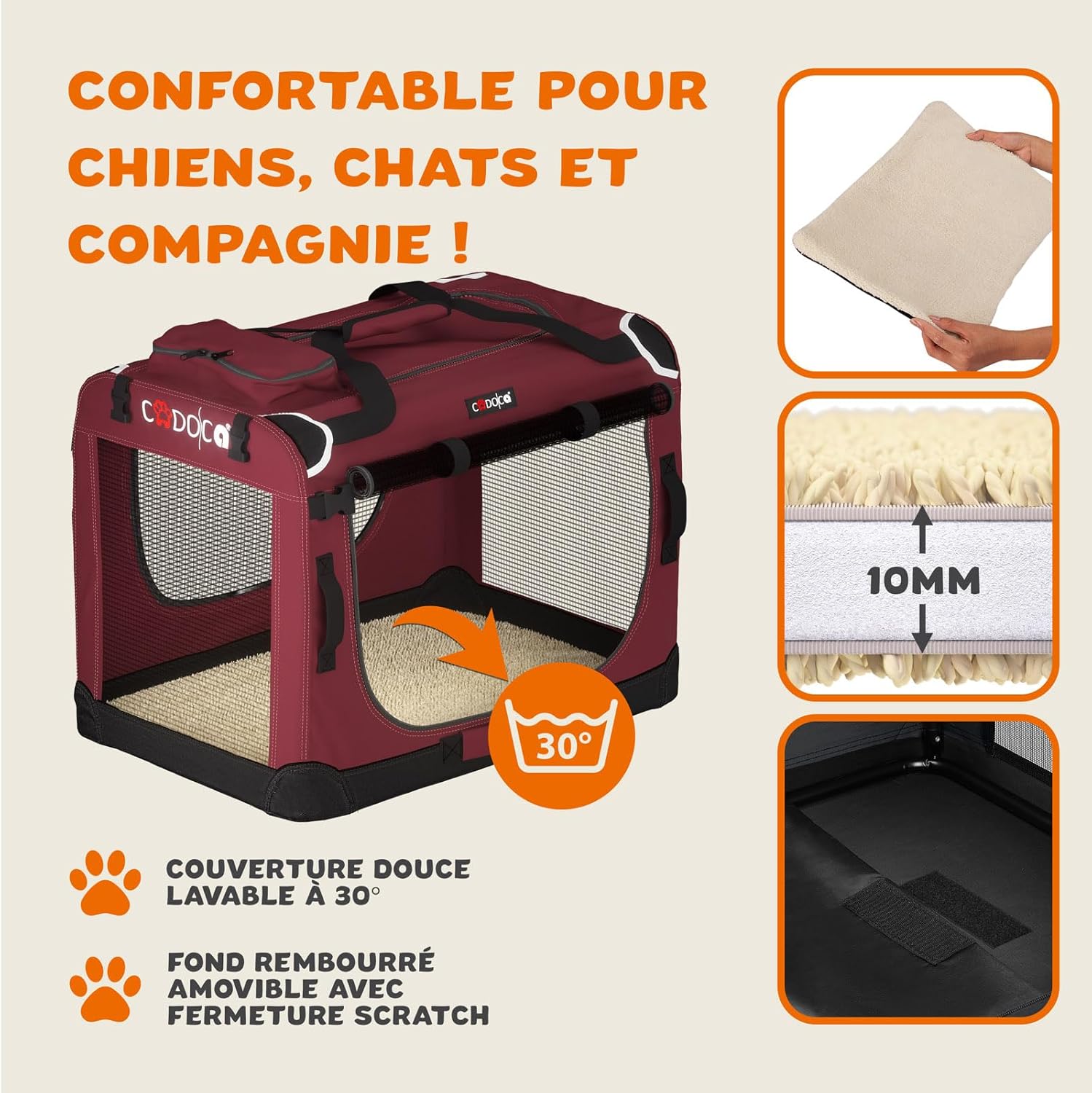 Porta-cães em tecido vermelho escuro XXL 90x60x66cm - 7