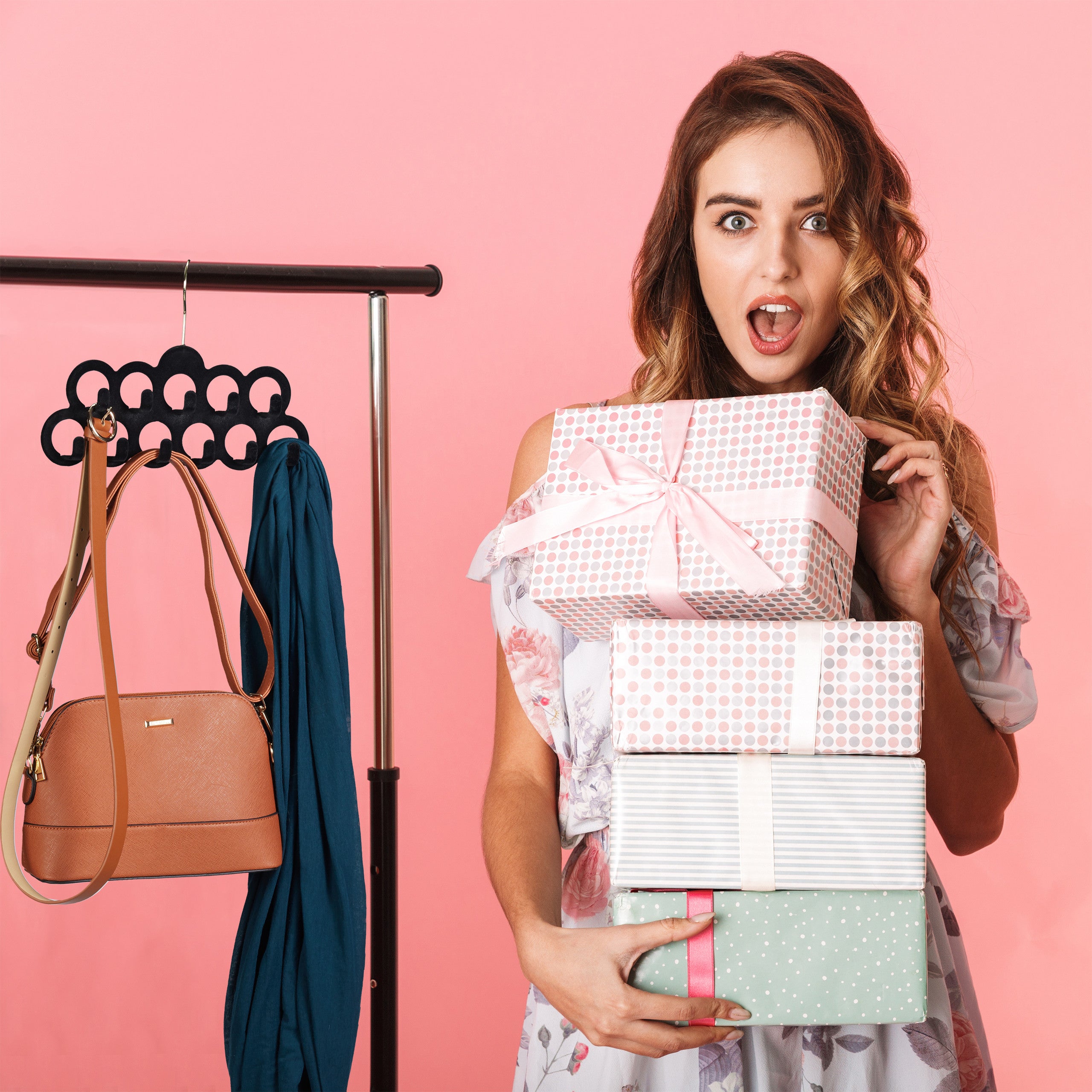 Cintre porte foulards, cintre écharpes cravate ceinture velours, crochet rotatif 360° antidérapant, 11 trous, Relaxdays - 3