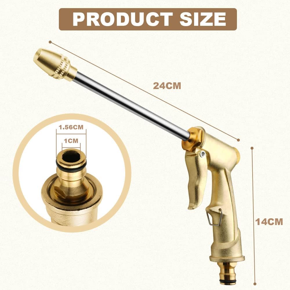 Pistolet D'Arrosage Haute Pression NIYATA – Métal Avec Buse Laiton Rotative 4 Modes, Idéal Jardin, Voiture & Nettoyage