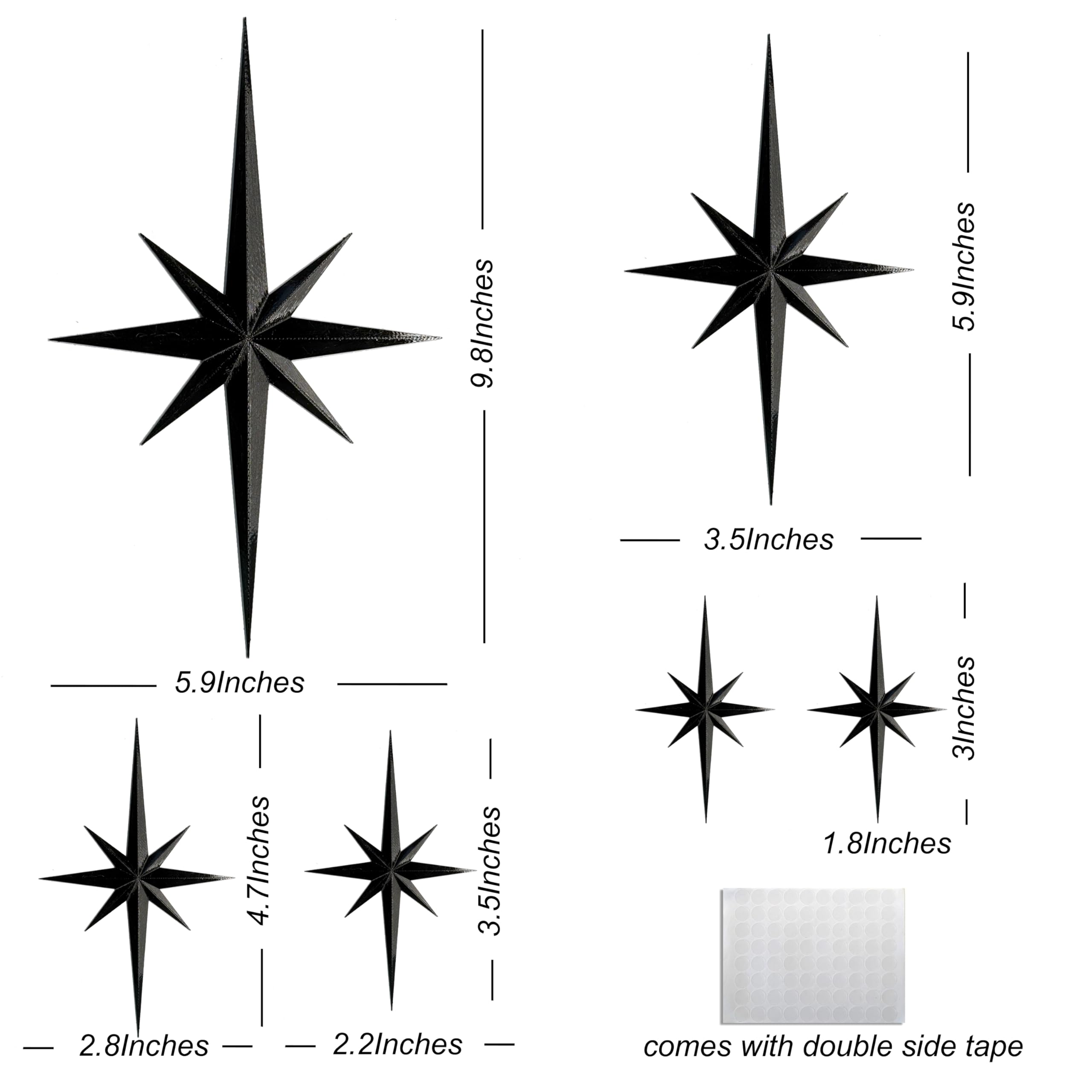 6 piezas de decoración navideña de pared con estrellas octogonales, decoración de pared de la noche estrellada, adorno navideño de estrella, negro - 2