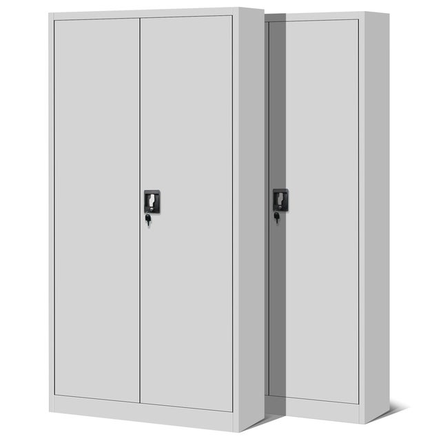 Set de 2 Armoire de Bureau de Rangement Métallique 4 étagères réglables 195 cm x 90 cm x 40 cm gris