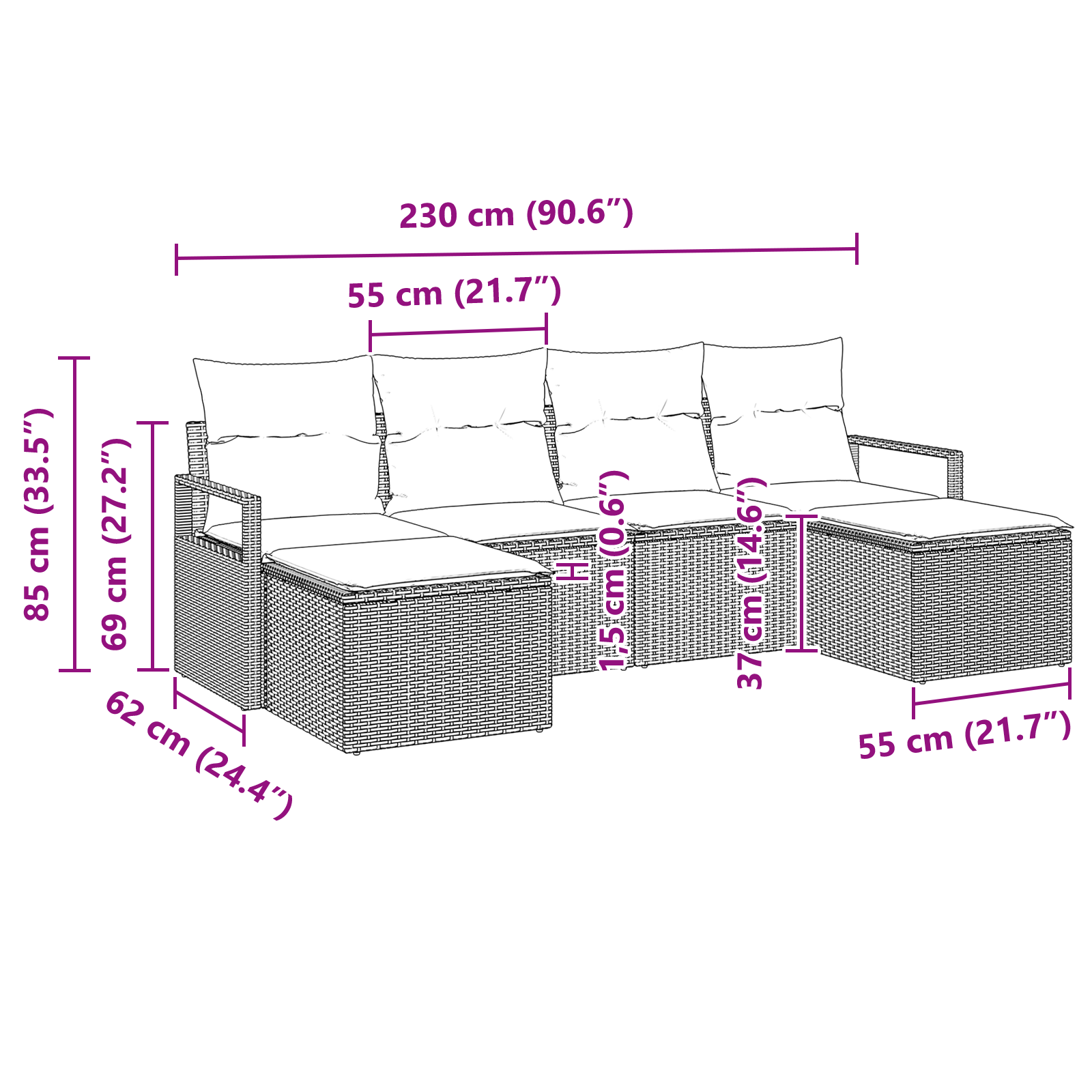 Zestaw Sof 6 pcs Szary polirattan vidaXL