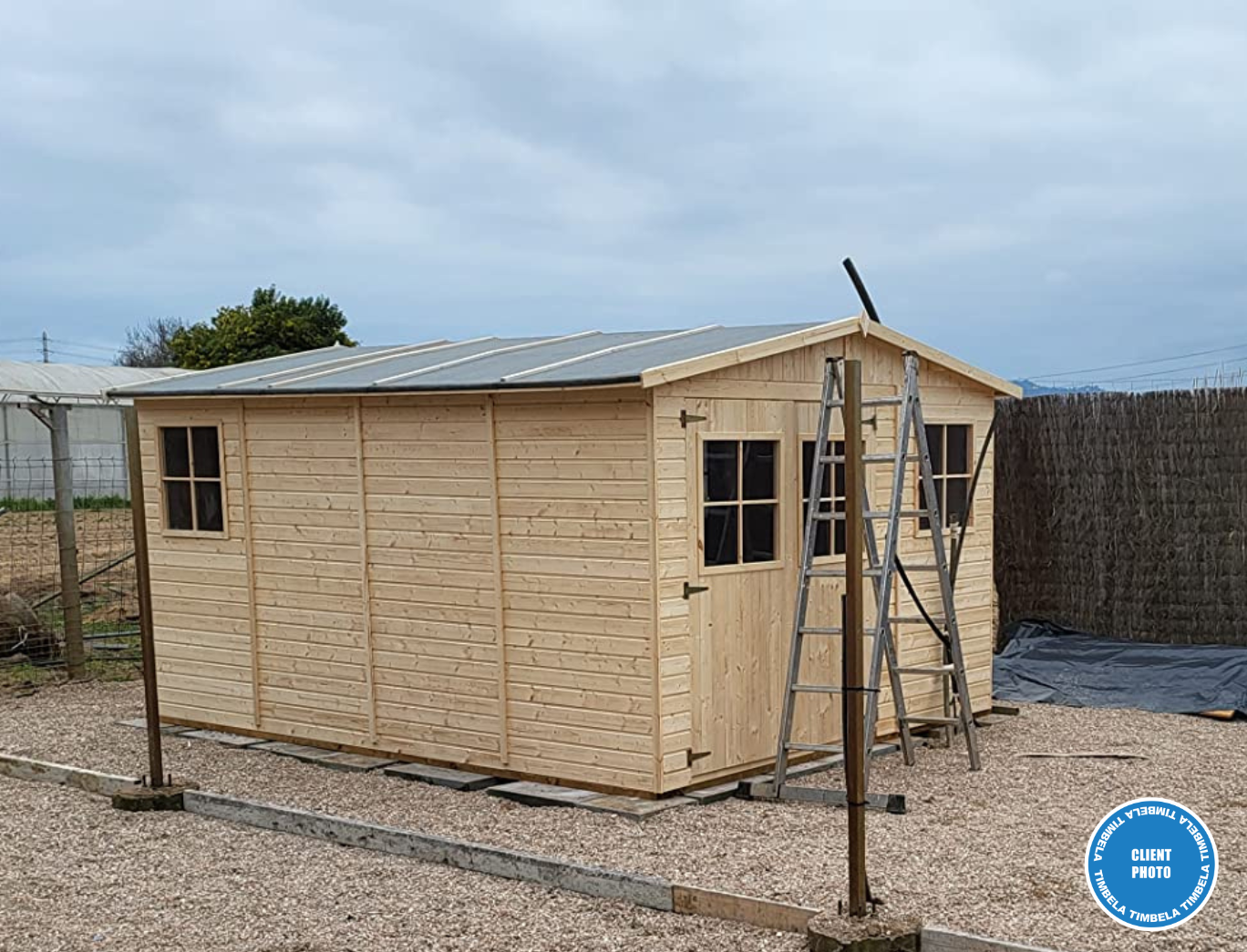 Abri de Jardin en Bois Naturel - Stockage extérieur avec fenêtres- H226x324x416 cm/12 m² hangar en bois naturel - TIMBELA M336 - 6
