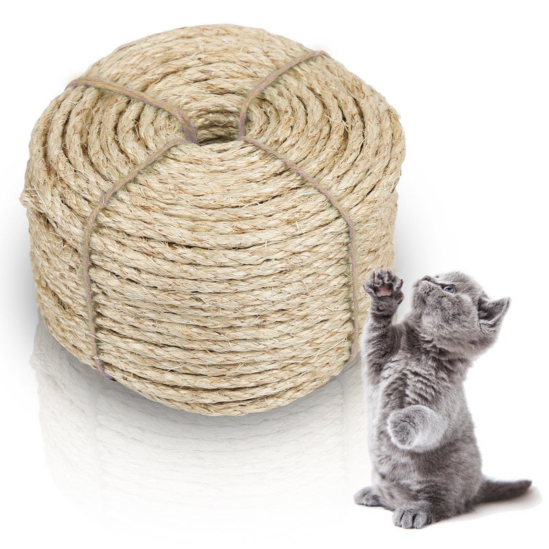Rouleau De Corde En Sisal Naturel 100 M X 6 Mm - Pour Arbre à Chat, Griffoir DIY, Décoration - 100% Biodégradable Et Sans Produits Chimiques - 11
