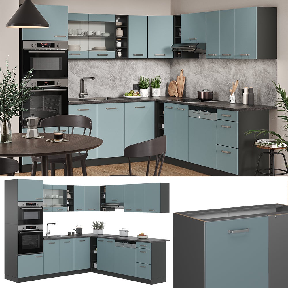 Vicco Cuisine en angle R-Line, Bleu-gris/Anthracite, 247 x 237 cm, PT Chêne - 5