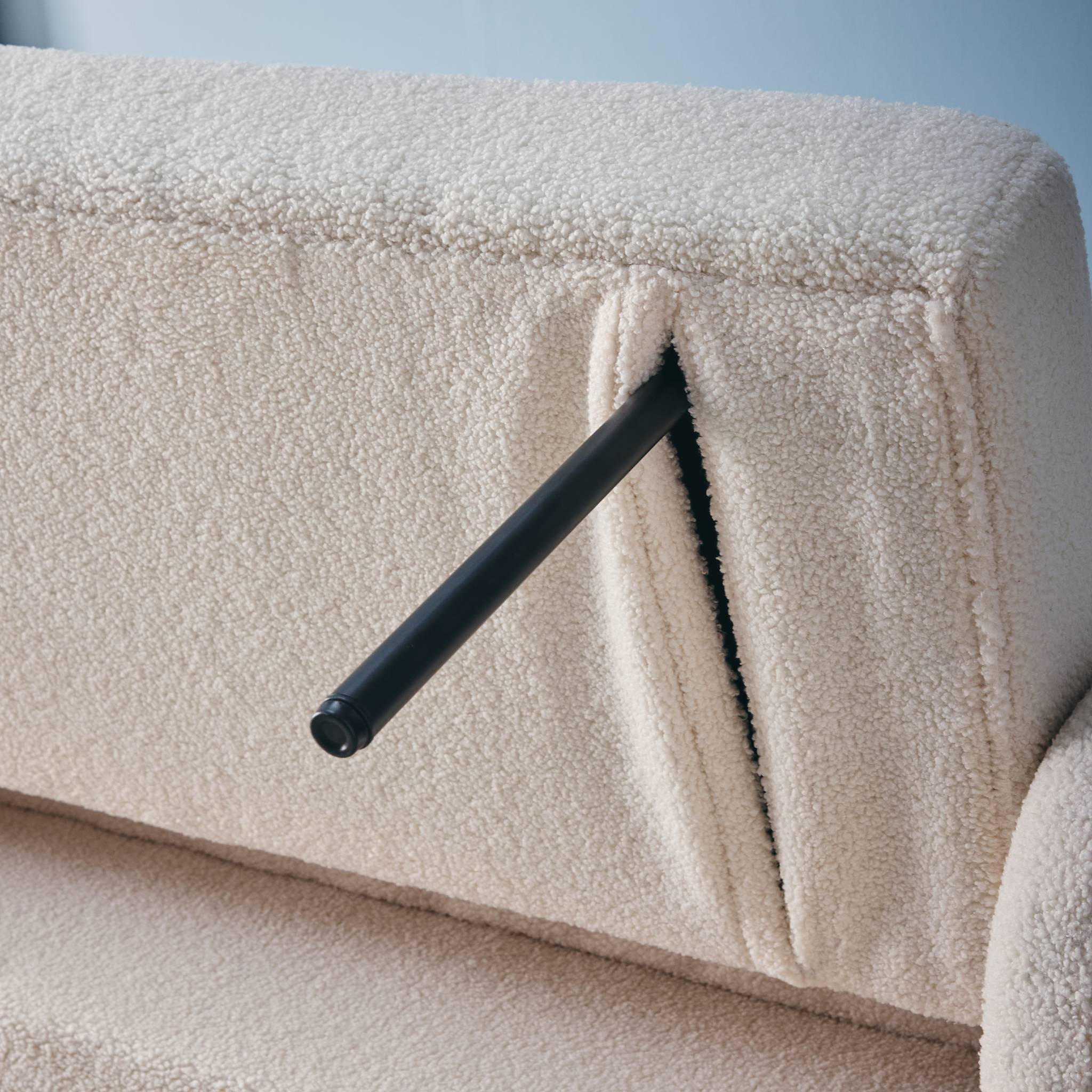 Divano letto arrotondato in tessuto bouclé, 2 posti, Crema - 5