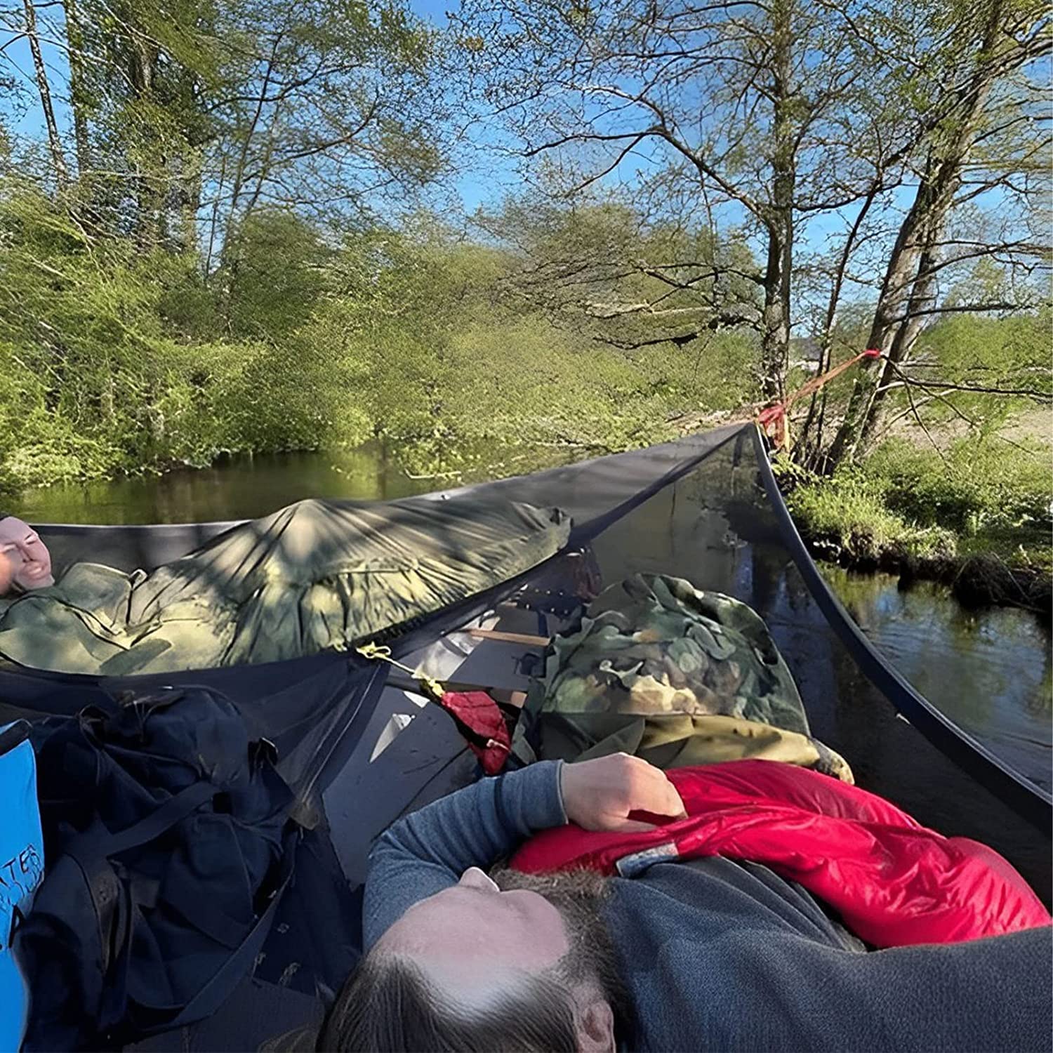 Hamac triangulaire portable pour camping en plein air, convient pour 2 à 3 personnes, voyage, jardin, camping, noir, 400 x 400 x 400 cm - 2