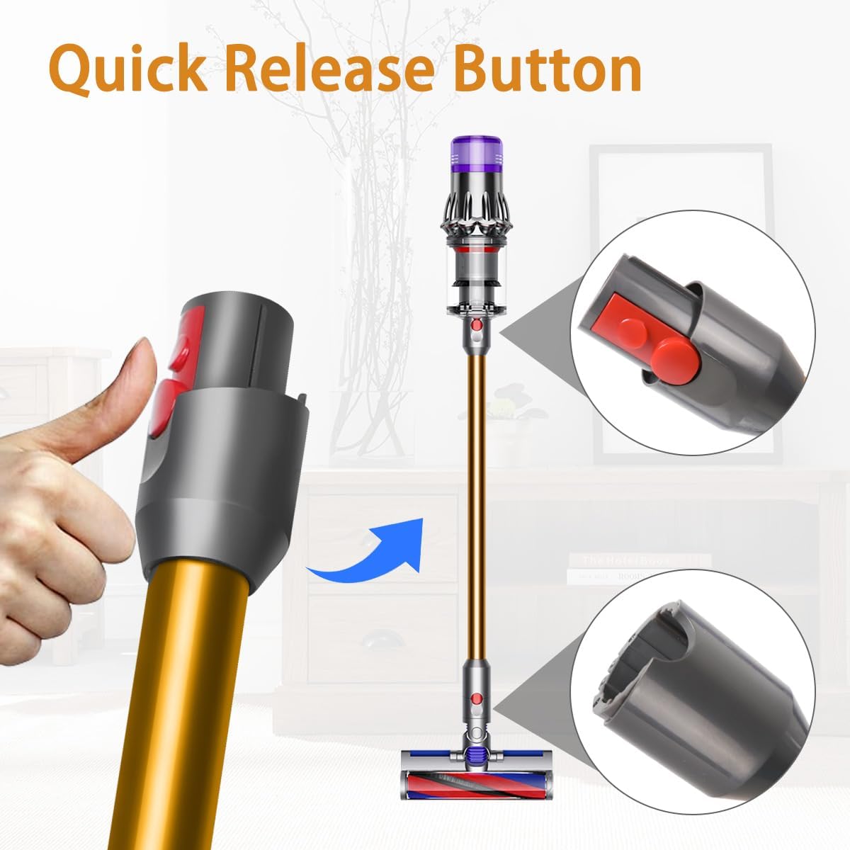Tube d'extension pour aspirateurs Dyson V12/V10slim, tube télescopique de rechange à fixation rapide 74 cm - orange - 4
