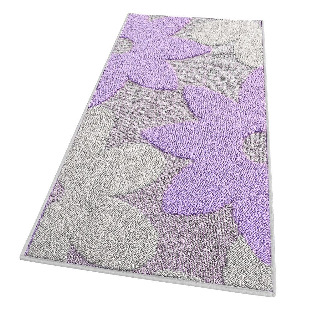 Dywan Kuchenny 50x135 cm Antypoślizgowa 100% Made in Italy Zmywalny Nowoczesny Kwiaty 3D Fiołkowy