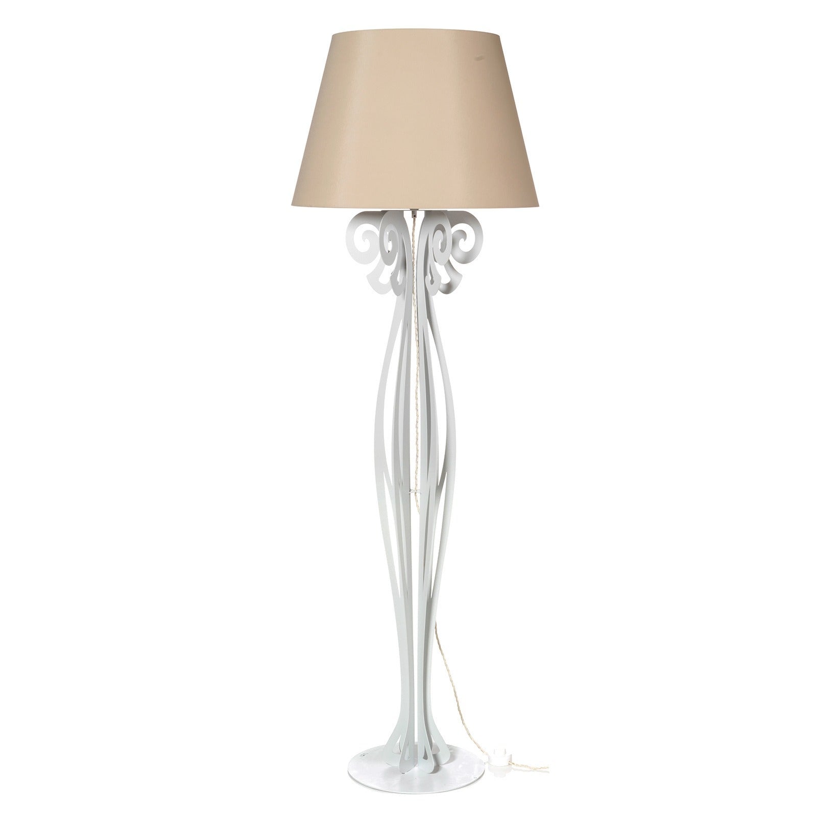 Circeo lampa podłogowa 60x180 cm, białe żelazo, piaskowy klosz, vintage, przełącznik nożny, made in Italy
