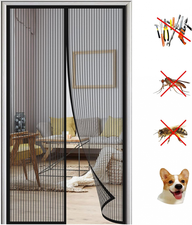 Cortina Magnética para Puerta Antimosquitos Cierre Automático 100*220 cm Negra