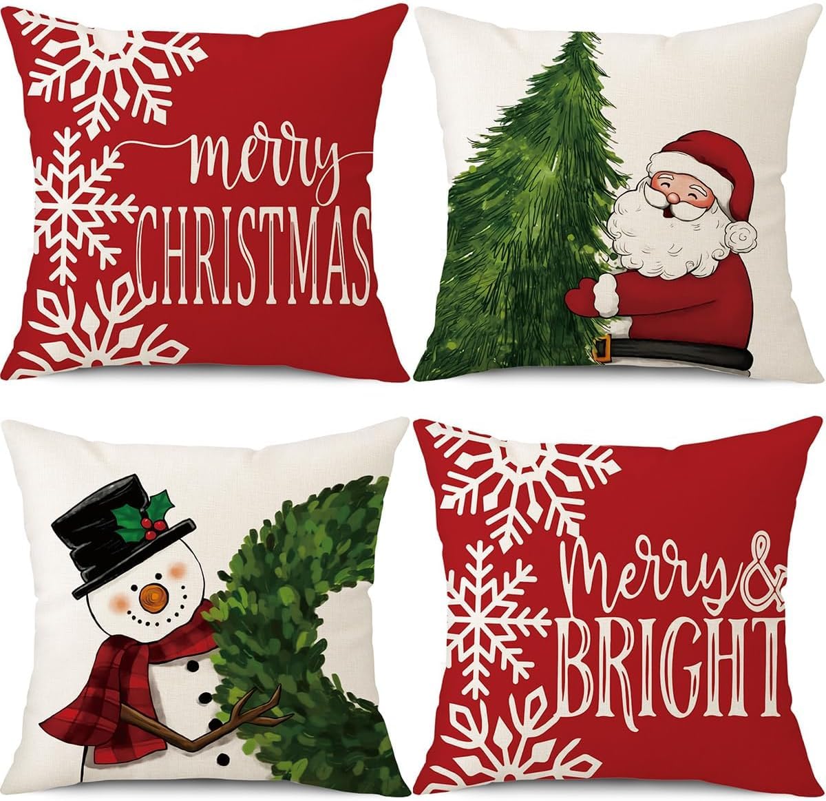 All Smiles - Decoraciones De Navidad Blancas Y Doradas, Fundas De Almohada 18X18, Juego De 4, Decoración De Invierno, Navidad, Navidad, Decoración Navideña Para El Hogar, Cojines De Terciopelo, Fundas