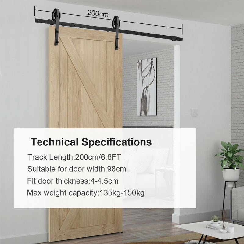 Schiebetürsystem Montageset Laufschiene Holztür Schiebetürbeschlag 183/200cm - 2