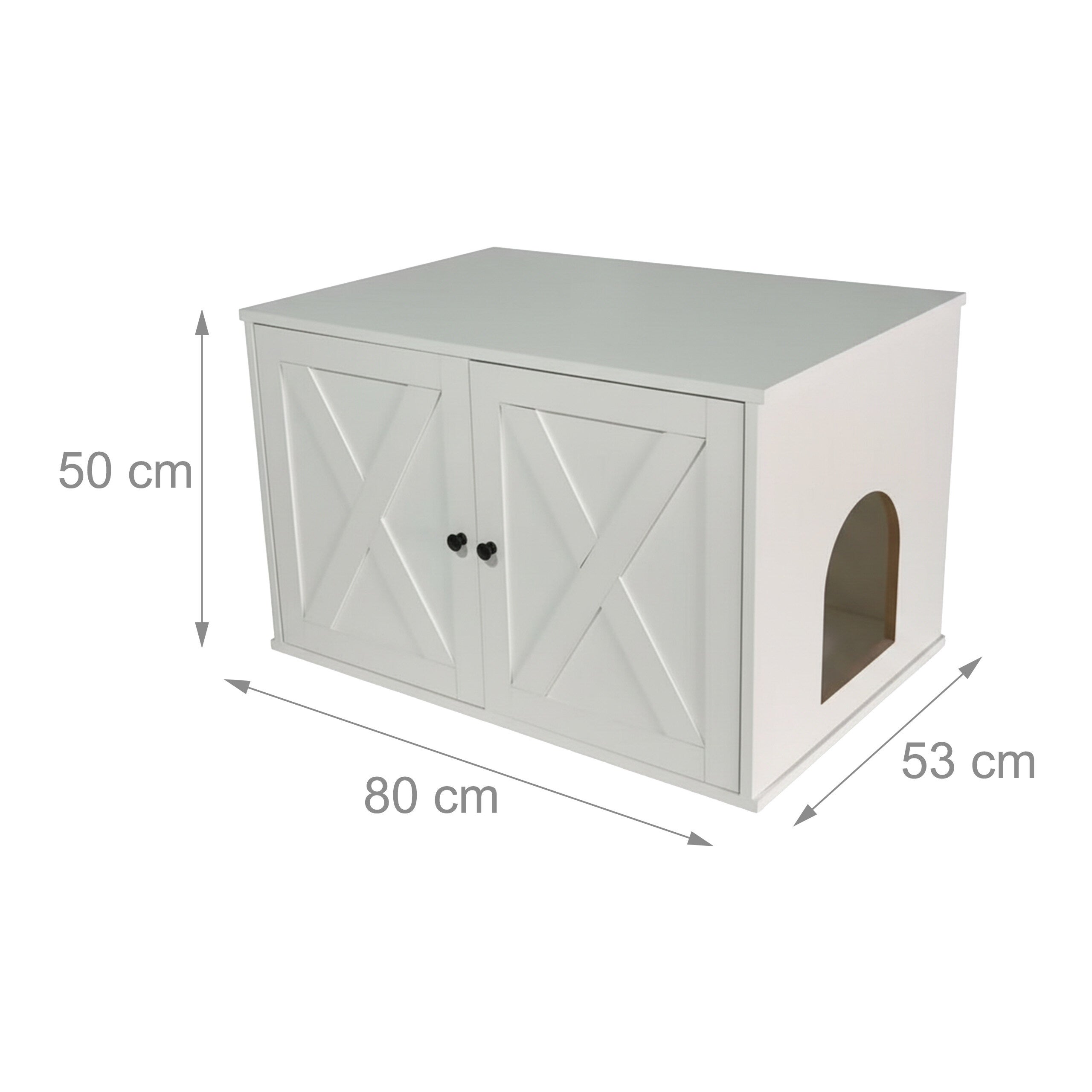Armário para caixa de areia para gatos com divisória amovível e entrada lateral, MDF branco, 50 x 80 x 53 cm, Relaxdays - 4