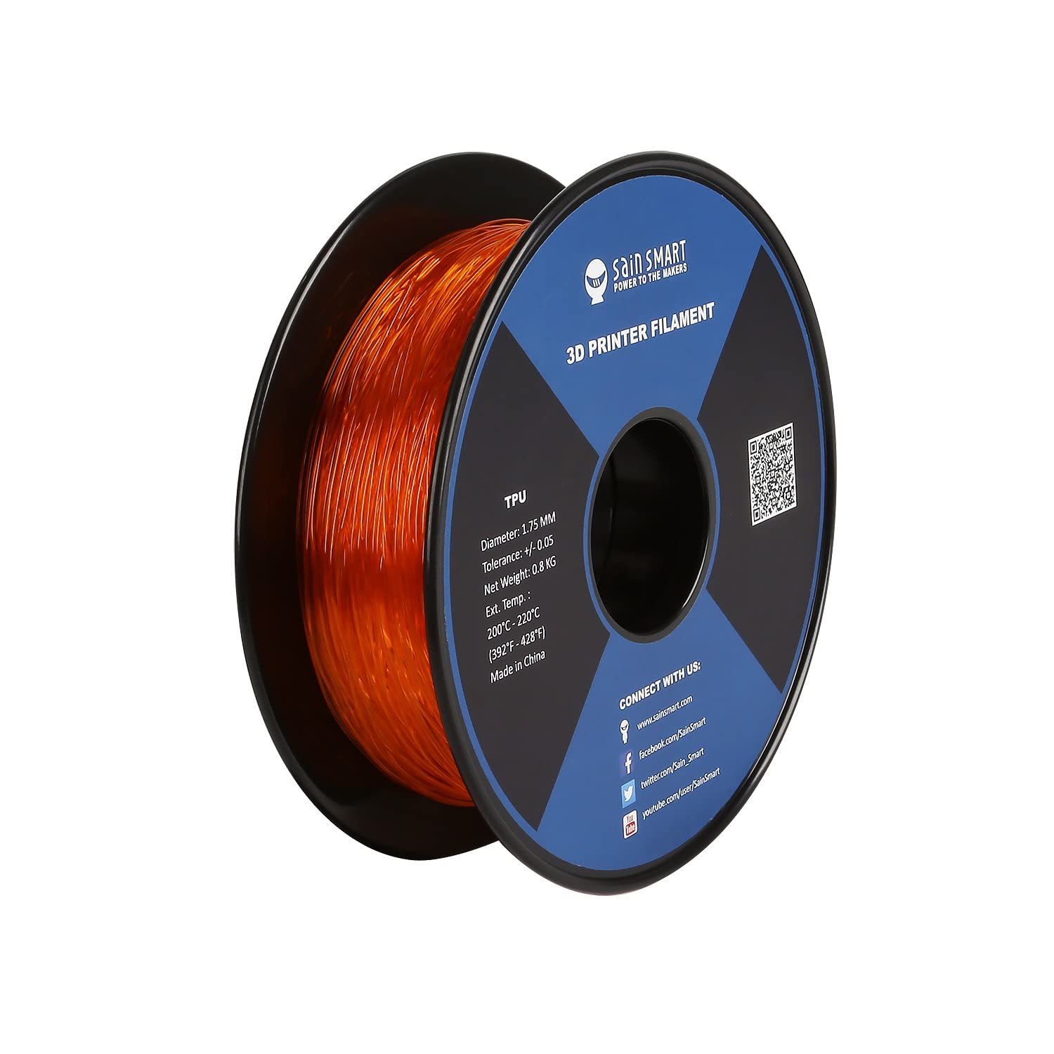 SainSmart Orange Flexible TPU 3D Printing Filament, 1.75 mm, 0.8 kg ...