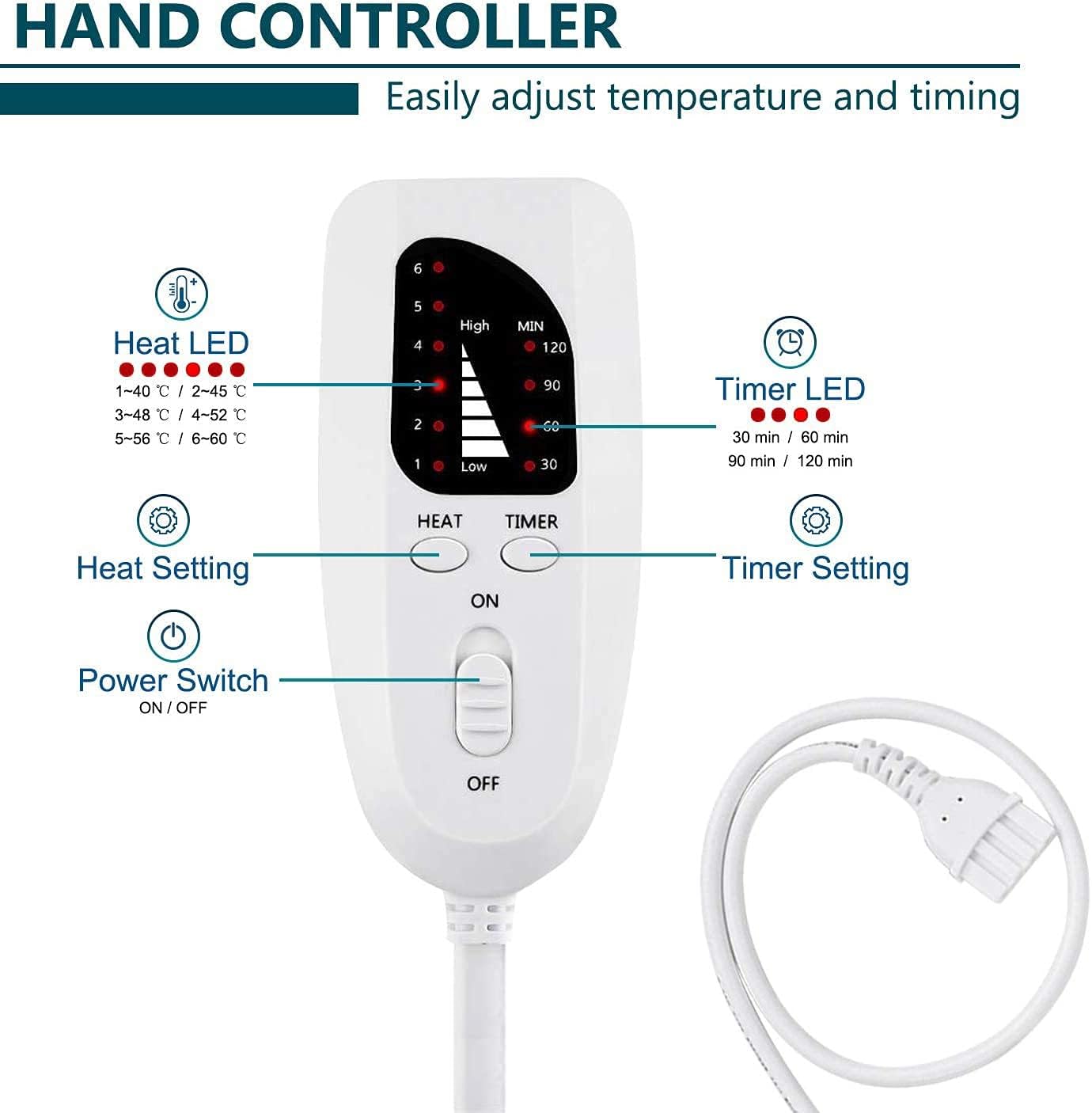 Tappetino Riscaldante Tappetino Riscaldante Elettrico per Alleviare Mal di Schiena e Spasmi (Grigio Scuro, 83 cm x 43 cm) - 6