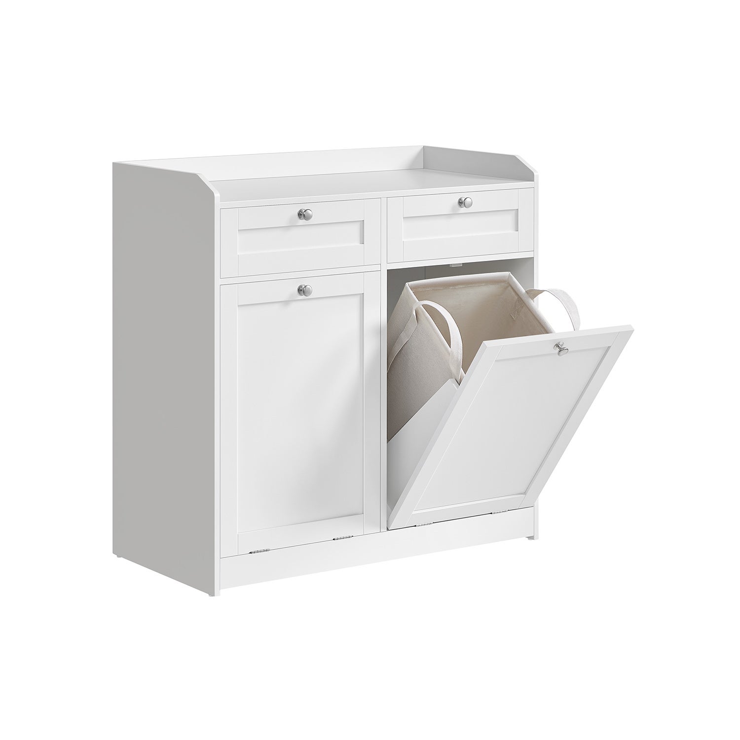Genérico Blanco Mueble De Baño Con 2 Cestos De Ropa Extraíbles 2 Cajones Encimera - Imagen 3
