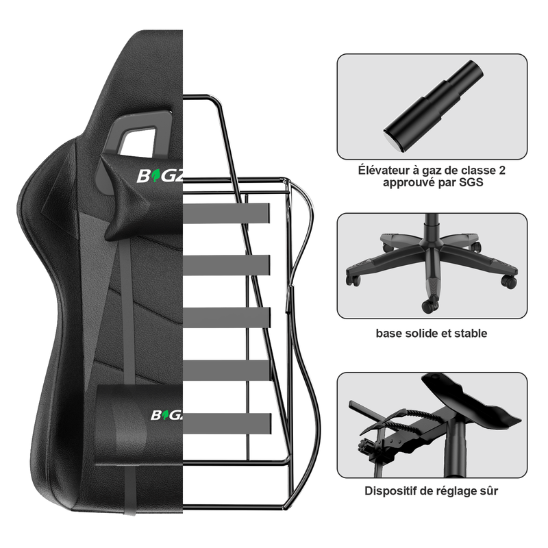 Sedia da ufficio, sedia da gioco ergonomica RATTANTREE in similpelle, altezza regolabile, con poggiatesta e supporto lombare, poggiapiedi, nera - 8