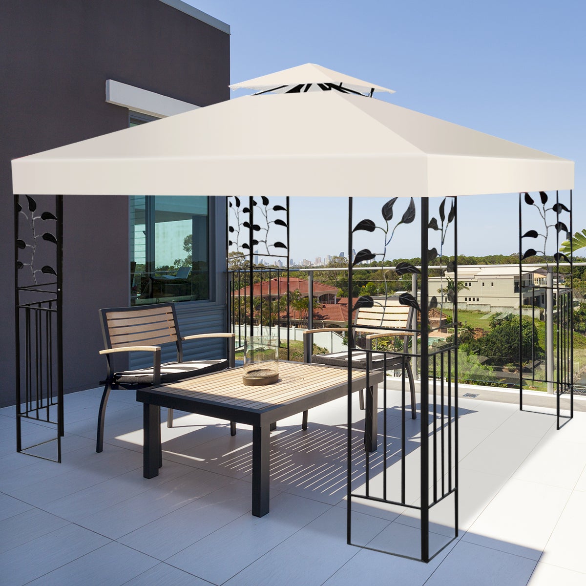 Toldo De Recambio Para Cenador De 300x300 Cm - Impermeable, Con Hebillas Y Ganchos, Color Beige