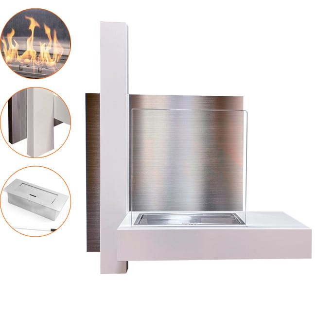 Chimenea de bioetanol de pared, Bio-chimenea 1,5 lt 65x75cm Cristal y ...