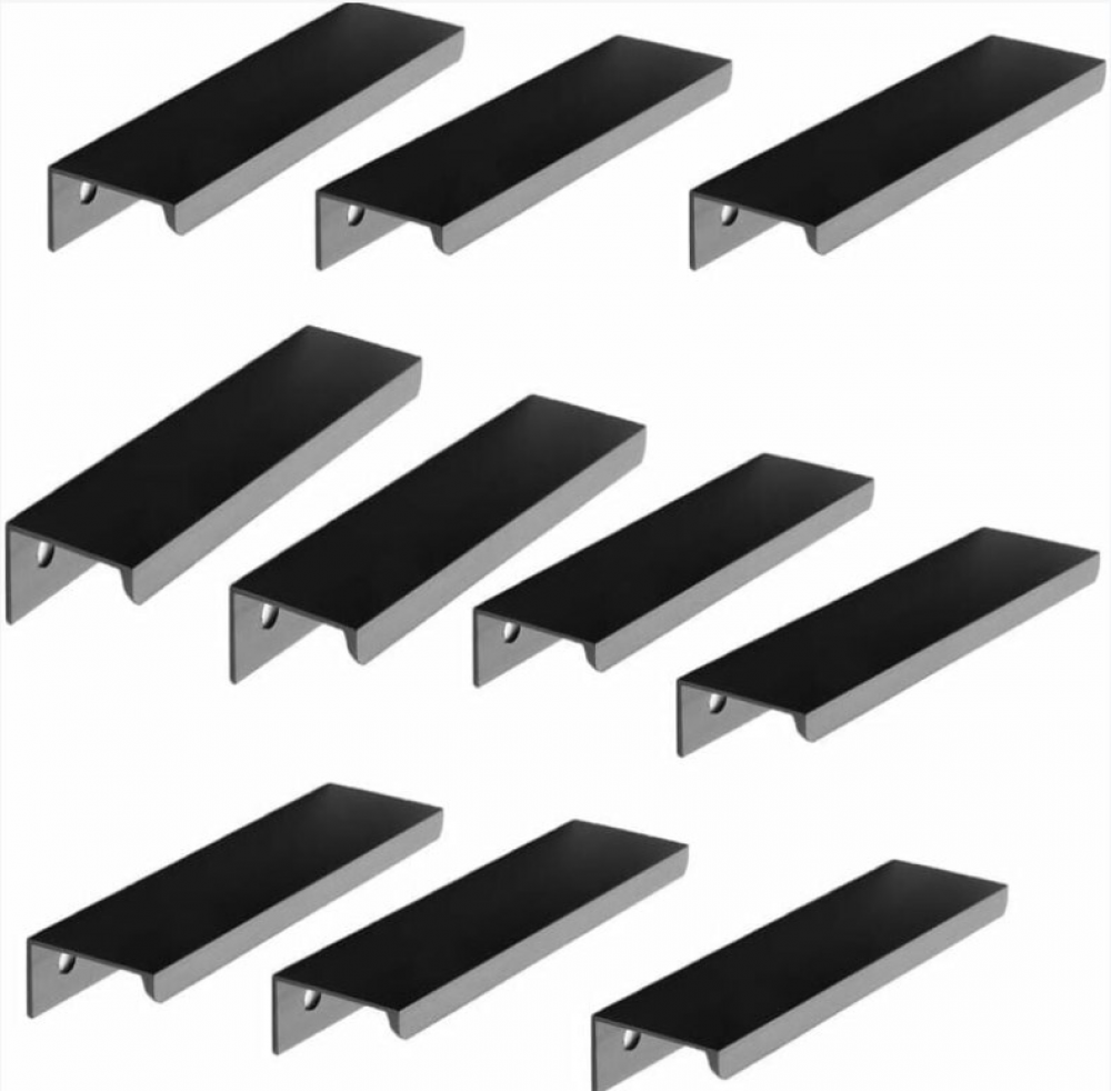 Zestaw 10 czarnych uchwytów - Czarne uchwyty meblowe - Czarne uchwyty do szafek kuchennych - Uchwyty aluminiowe - Rozstaw otworów 96 mm