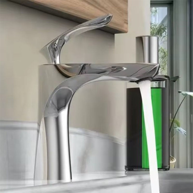 Bateria Umywalkowa Wodospad | Mieszacz Jednootworowa Niska do Zlewu (Srebrny)