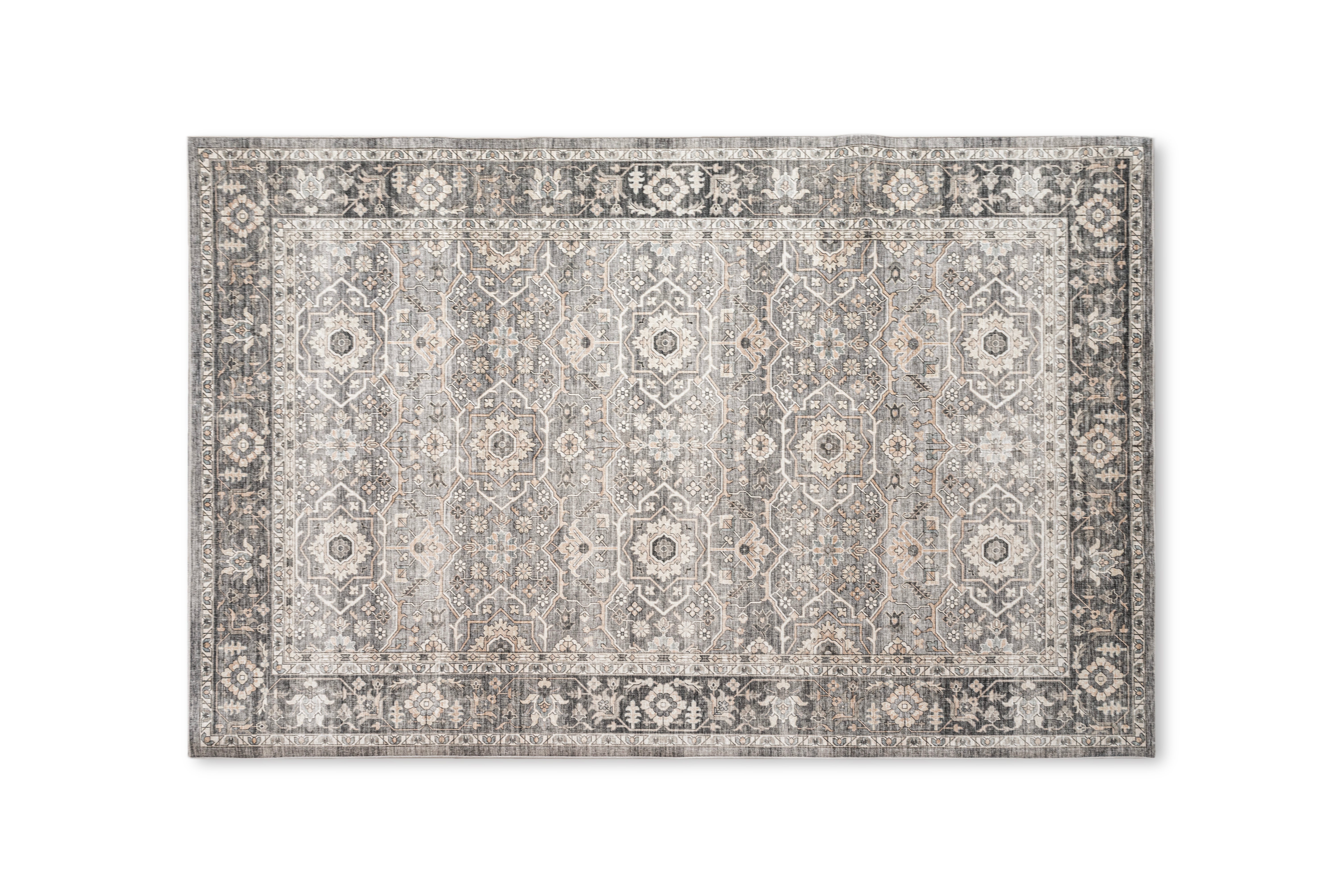 Dywan Sahra 160x230 cm – nowoczesny styl perski w odcieniach szarości i błękitu, antypoślizgowy i zmywalny