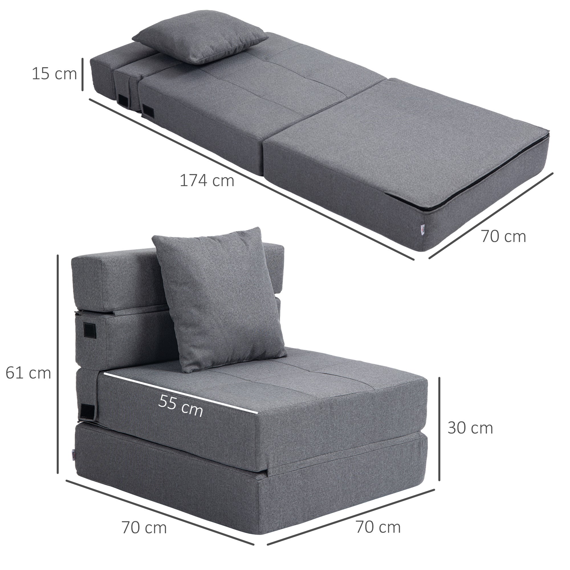Chauffeuse tissu 1 place convertible lit HOMCOM - 3