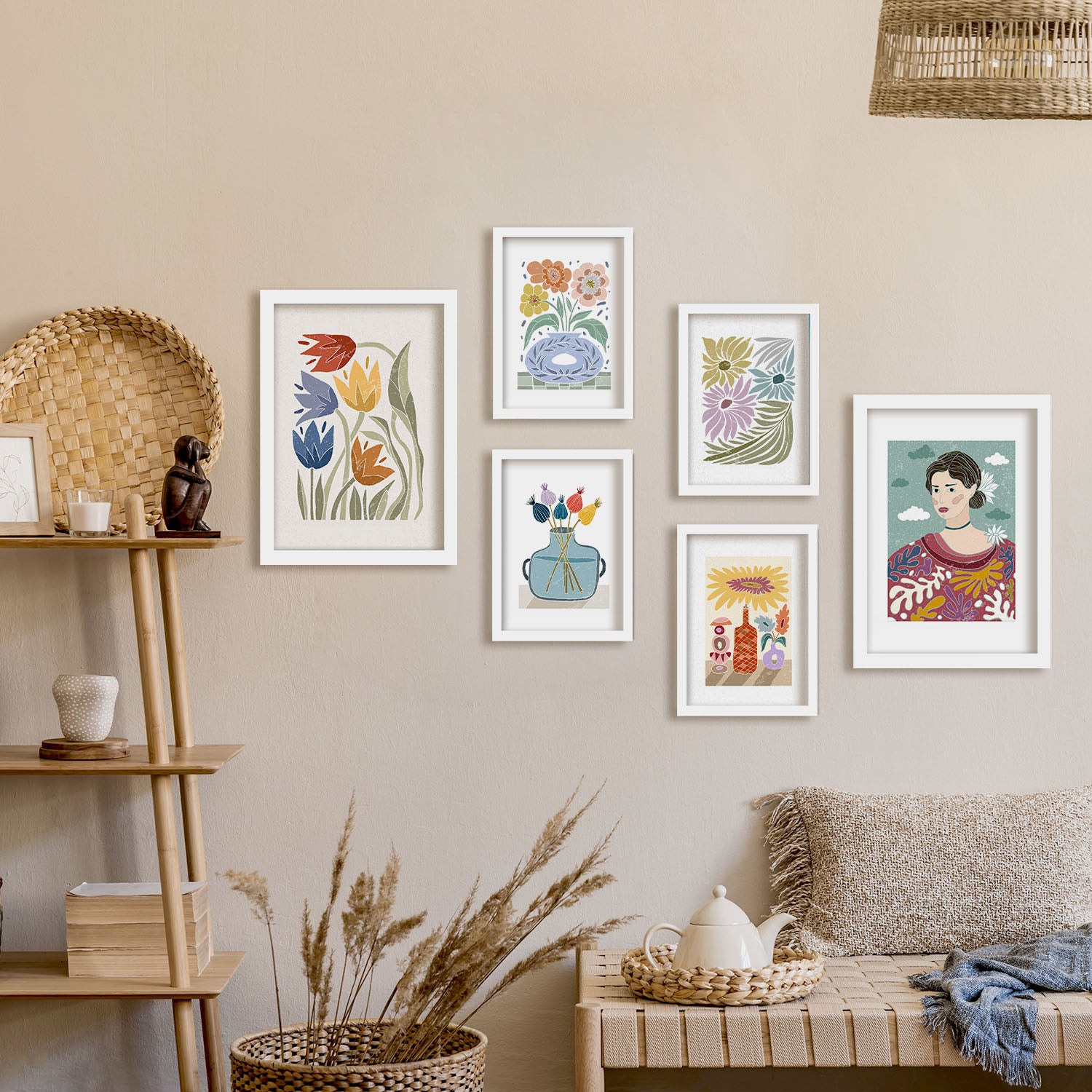 Nacnic Ensemble 6 Impressions De Garden De Style Ethnique Cadre Décoratifs Esthétiques Pour Votre Chambre Maison Impression A4 A3 Avec Des Cadre Blanc - 5