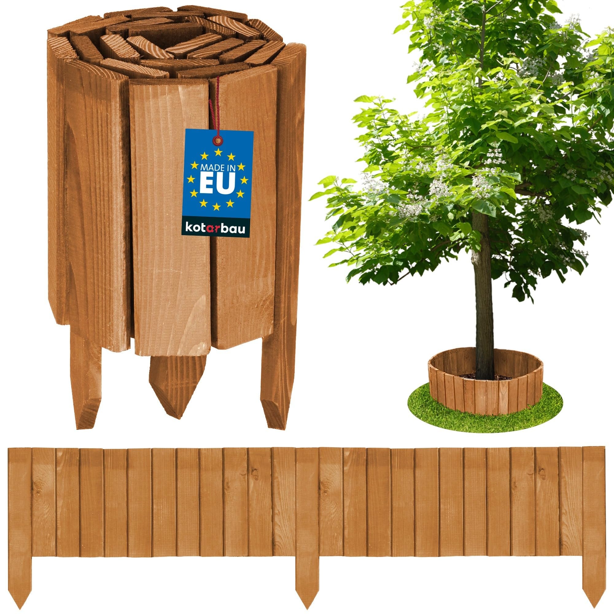 Mini Clôture Bois De Jardin Couleur Chêne 20x110 Cm - Bordure De Pelouse - Palissade En Bois Anti-Rongeurs - Barrière Bois Jardin - KOTARBAU | Leroy Merlin