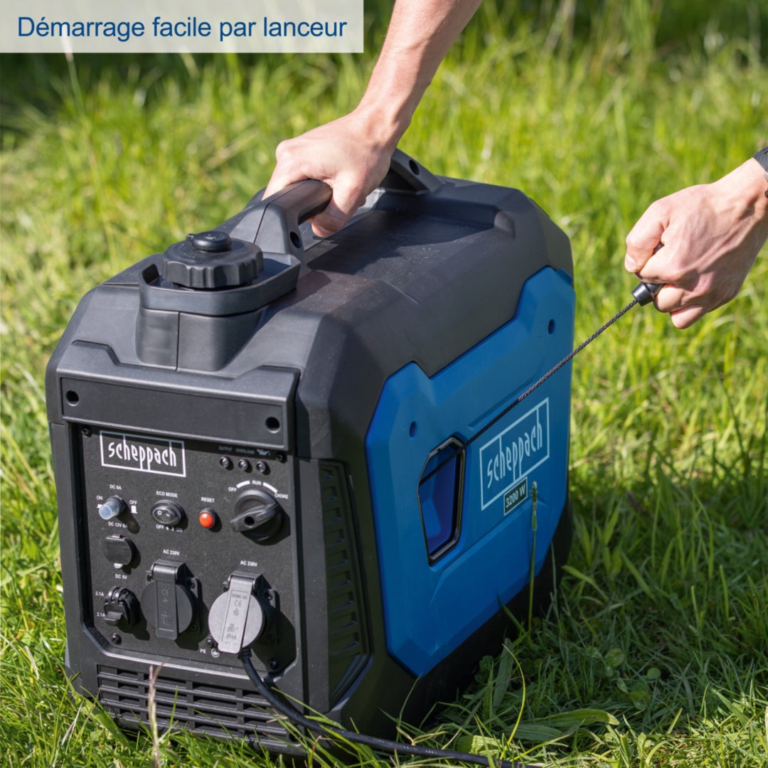 Scheppach Groupe électrogène inverter SG3500i – Moteur à essence 4 temps 230 V – 3500 W – 2x prises de courant alternatif 230 V~ - 2