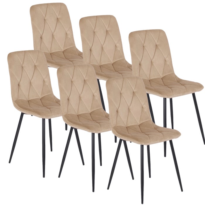 Zestaw Krzesło Tapicerowane Welurowe Kuchenne Beżowe Do Jadalni ROBIN 6x