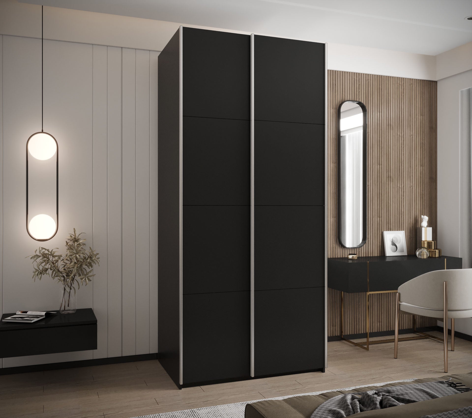 Szafa przesuwna wysoka Lux 1 100 x 64 x 245,5 cm czarny + czarny + u. srebrny - Abiks Meble - 2