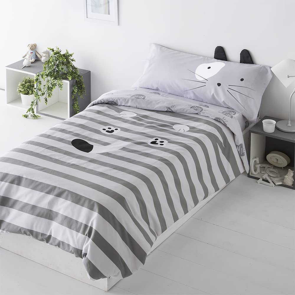 COTTON ARTean Funda Nordica Infantil Juvenil Reversible GATO 180X260 Cama 105 Leroy Merlin