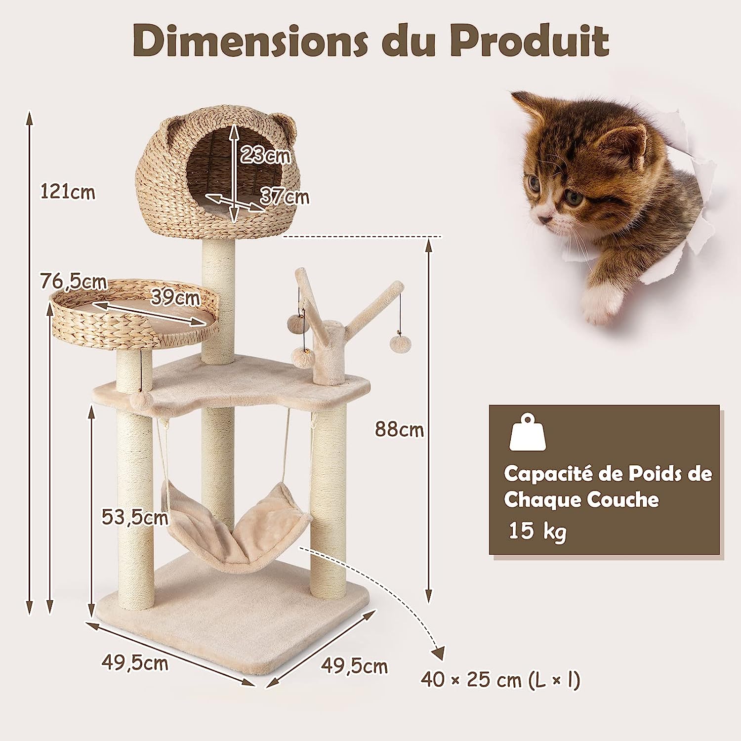 Arbre à Chat 121 CM à 5 Niveaux avec Boules - 3