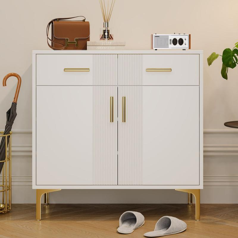 Nowoczesny kredens z 2 drzwiami, 2 szufladami, metalowymi uchwytami i nóżkami, solidnym schowkiem i eleganckim designem 80x35x79,5 cm