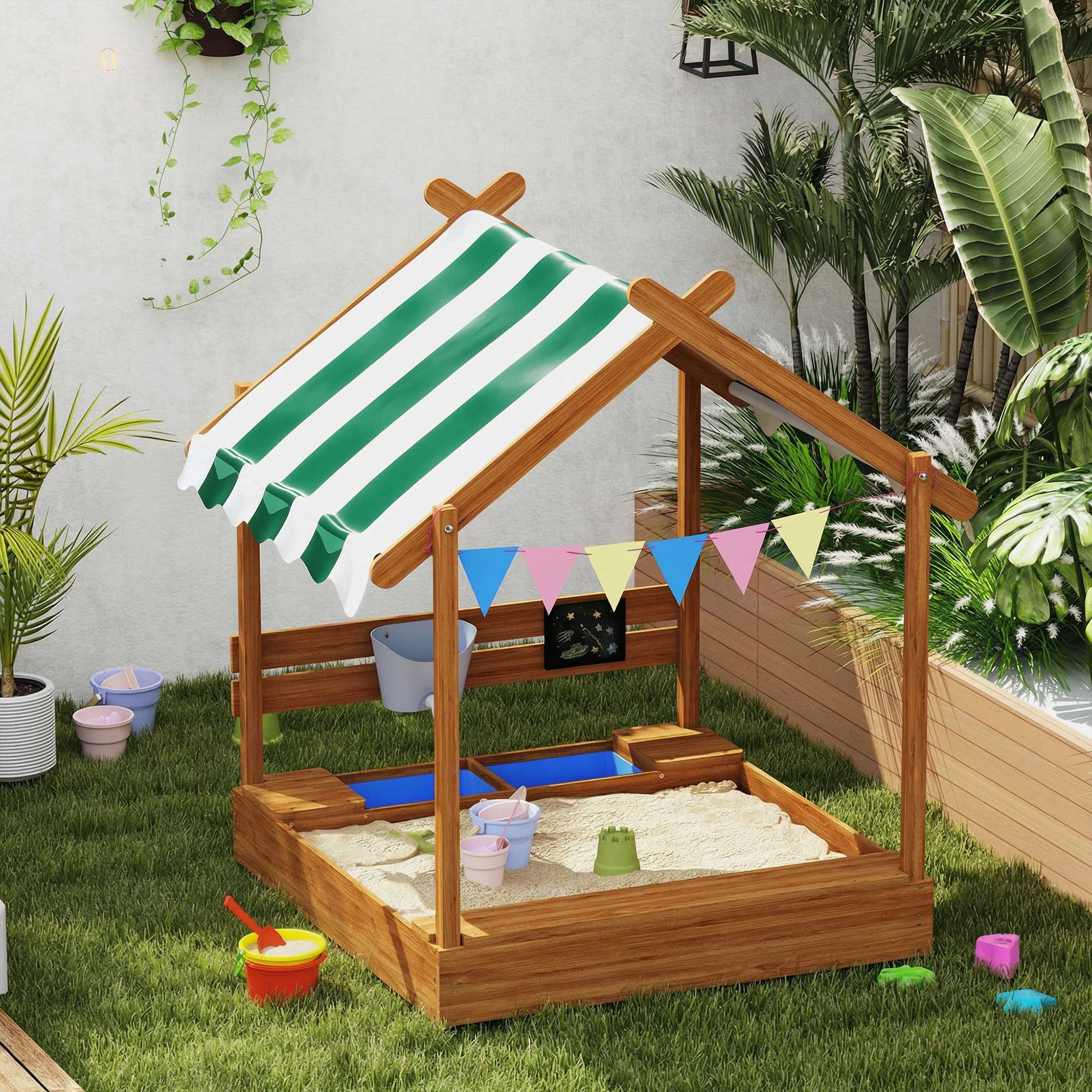 Caixa de Areia para Crianças Outsunny em Madeira de Abeto Laranja 124x116x146 cm - 2
