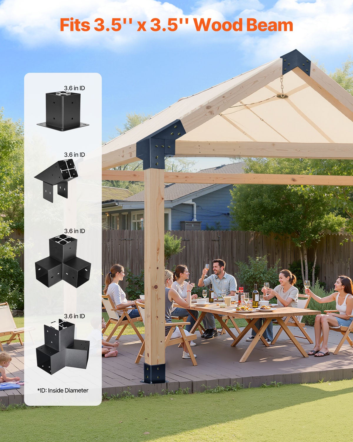 Kit Pergola 14 Pièces,VEVOR Connecteurs Toit Pointu 3/4 Voies + Bases,pour Poutres 4x4