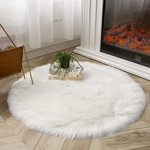 Tapis rond blanc, tapis de chambre doux, tapis à poils épais, tapis rond pelucheux, lavable en machine - 4