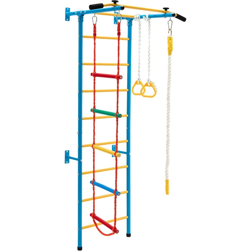Zestaw do Wspinaczki 5 w 1 dla Dzieci z Pierścieniami Gimnastycznymi, Wielofunkcyjny, Stalowy, dla Dzieci Powyżej 3 Lat, Nośność 100 kg (Żółty)