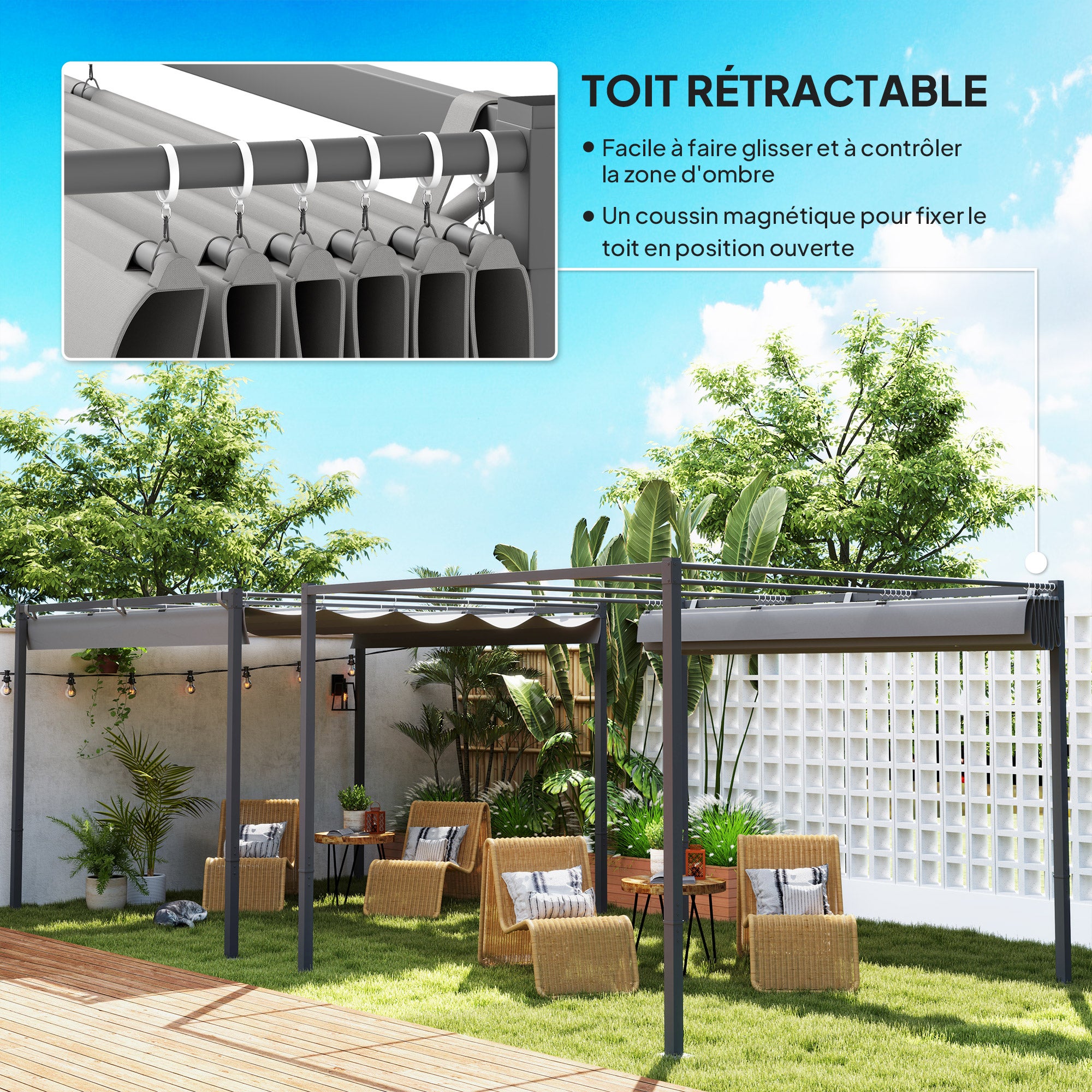 Pergola Gris en Acier 8.8 m² - 4