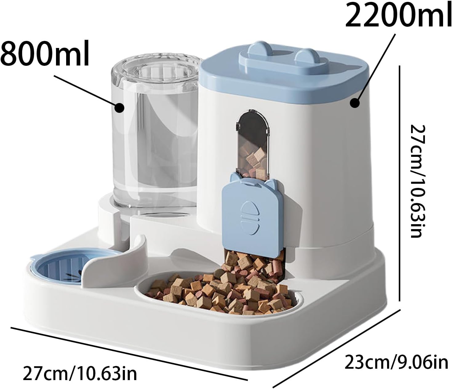 Distributeur Croquettes Chat Automatique 2 en 1 PP 2.2L Distributeur Croquettes Et 0.8L Fontaine A Eau Combo Mangeoire avec Gamelle Grande - 2
