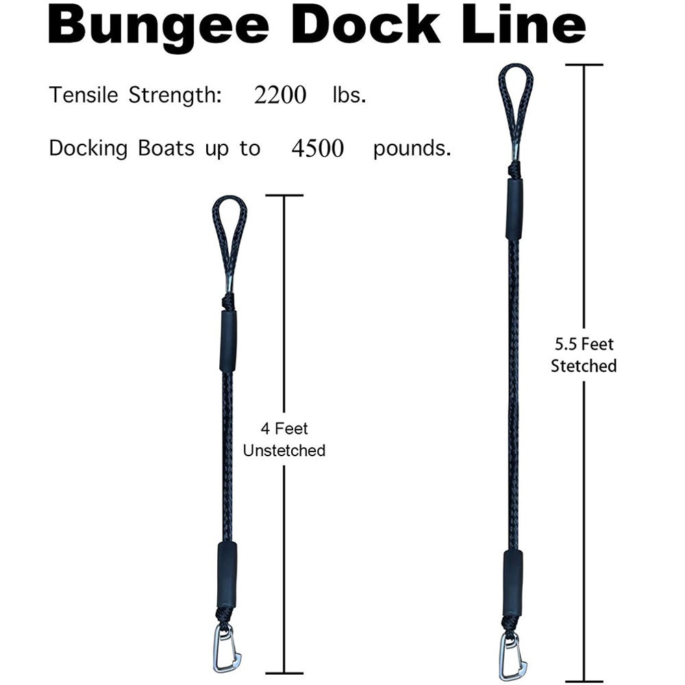 QWORK 2 Amarra Élastiques Pour Bateau – 16 Mm, Boucle Et Mousqueton Inox 304, Longueur 122-168 Cm, Résistance 1000 Kg